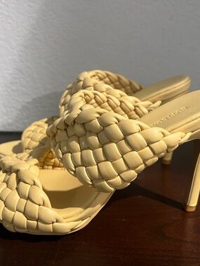 Bottega Veneta Braided Pale Yellow High Heel Mules
